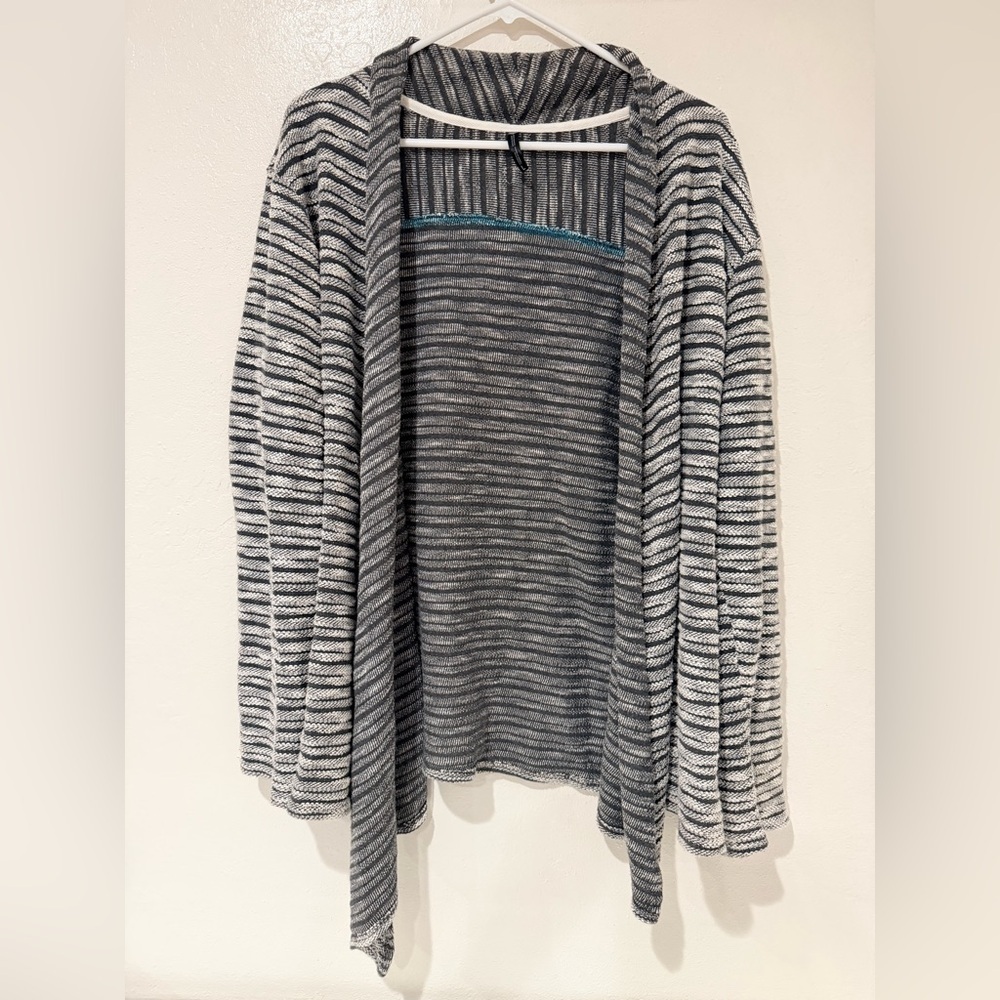Kuhl Gray Striped Long Sleeve Open Front Waterfall Cardigan Sweater Size L